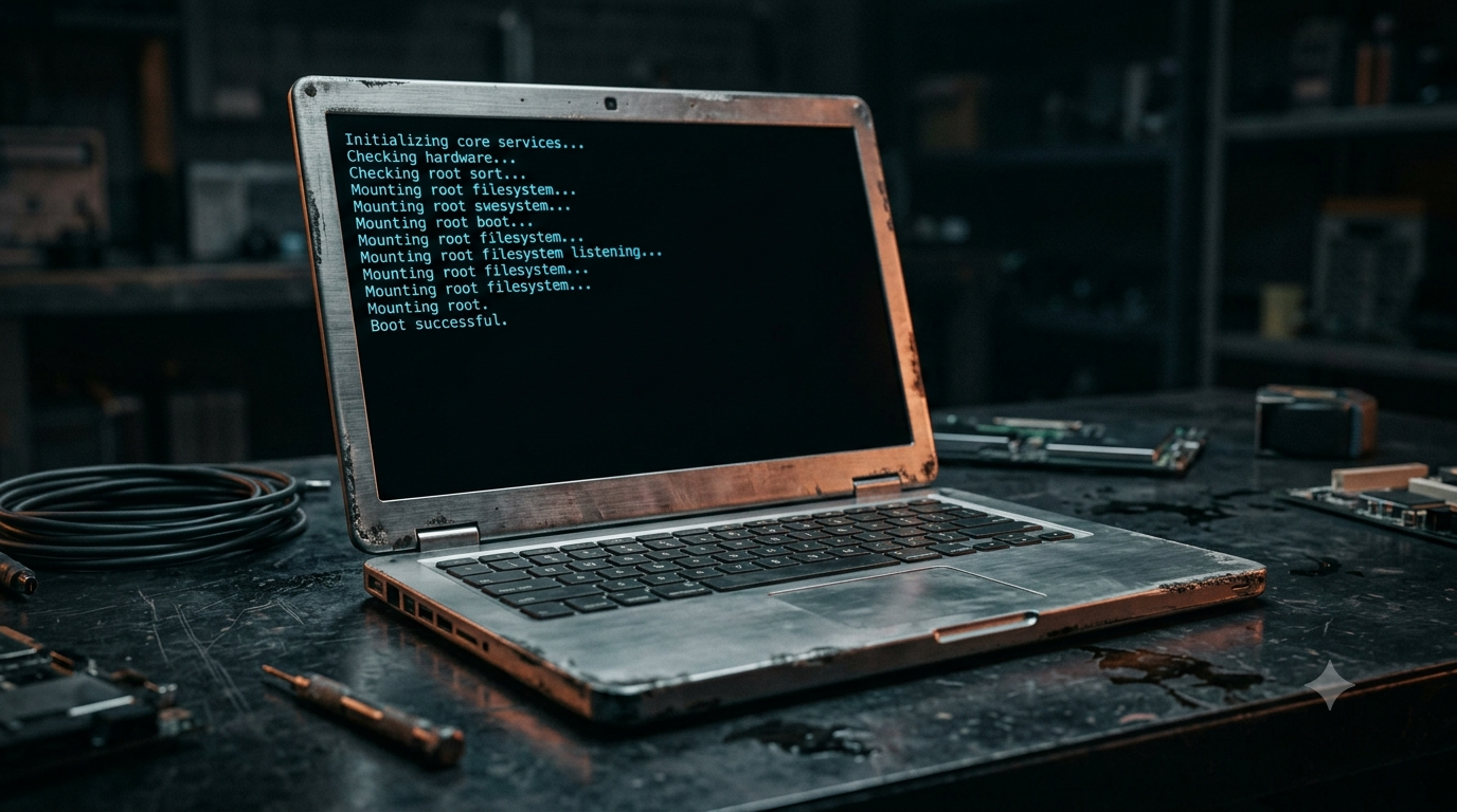 Older laptop showing a clean minimal boot sequence