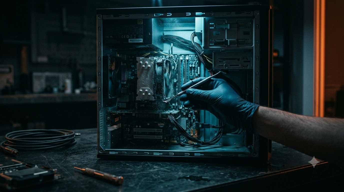 Close-up of a server or computer internals being serviced